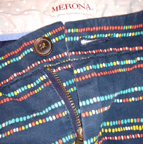 Merona Navy Blue Multi Color  Geometric Print Size 4 Womens Casual Cotton Shorts - Picture 2 of 8